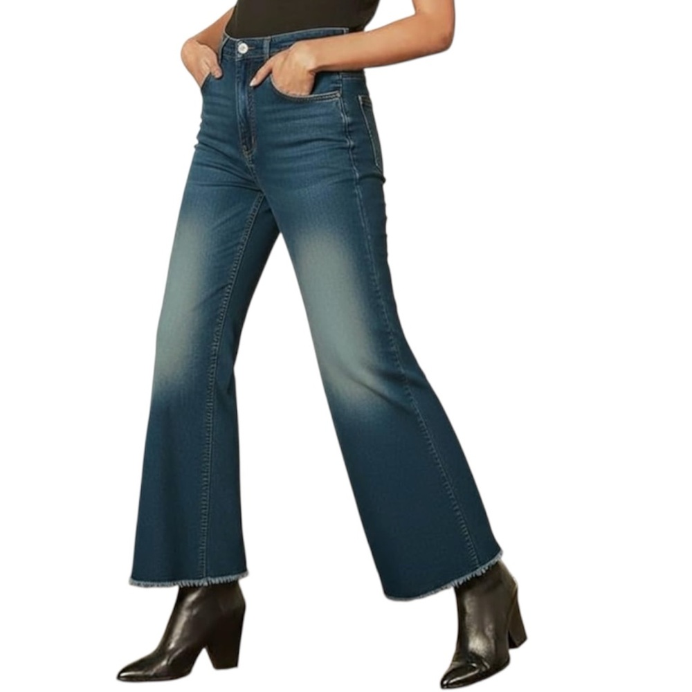 Amazon Jeans Mid Rise Wide Leg Frayed Hem Lightweight Soft Denim Women’s Large